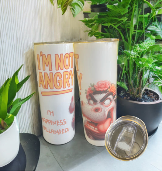 “Happiness Challenged” – Funny 20oz Tumbler with Flower-Crowned Sass
