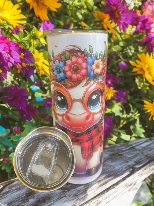 “Moo-d Maker” – 20oz Tumbler Cute Floral Cow