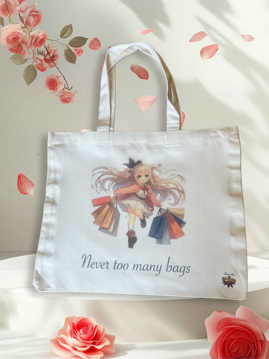 “Maximum Bags Mode” – Anime-Inspired Tote with Shopping Sass