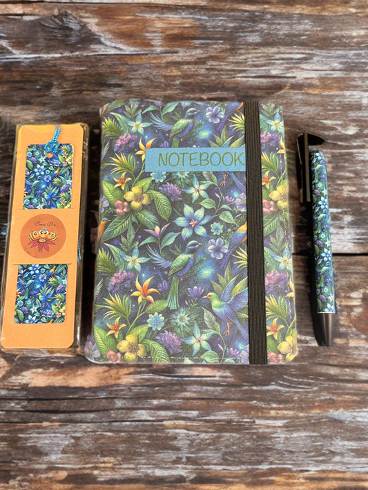 "Floral Fantasy" - Notebook Set, Plain Pages with Matching Pen & Bookmark
