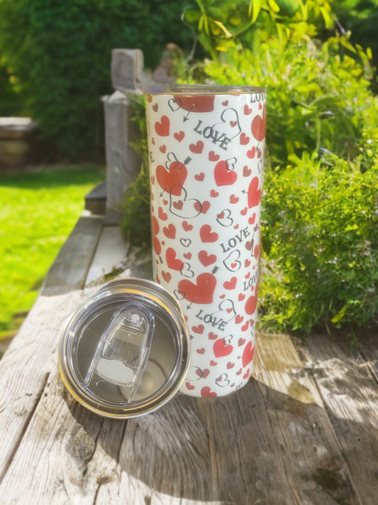 "LOVE Repeats" – 20oz Tumbler Heart-Patterned