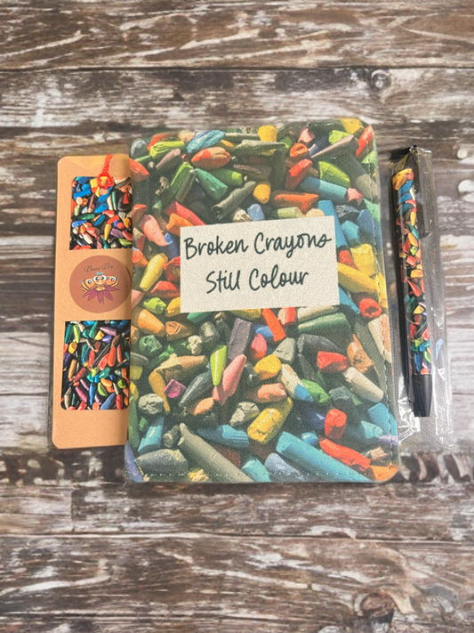 "Colour Beyond the Cracks" -Notebook Set, Plain Pages with Matching Pen & Bookmark
