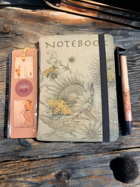 “Bee-utiful Thoughts" - Notebook Set, Plain Pages with Matching Pen & Bookmark