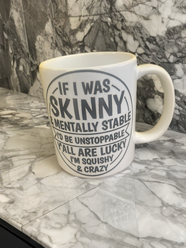 “Lucky I’m Squishy” – Bold Mug with Relatable Sass