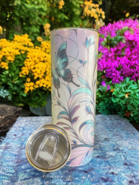 "Butterfly Bloom" – 20oz Tumbler Floral Elegance