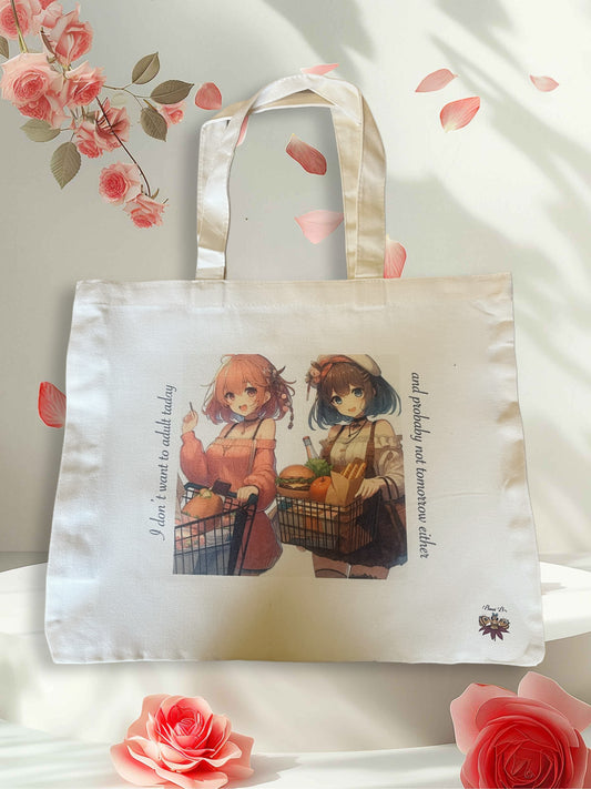 “Avoiding Adulthood in Style” – Pastel Canvas Tote with Personality