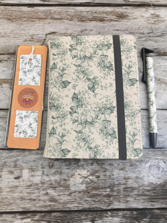 "Botanical Grace" - Notebook Set, Plain Pages with Matching Pen & Bookmark