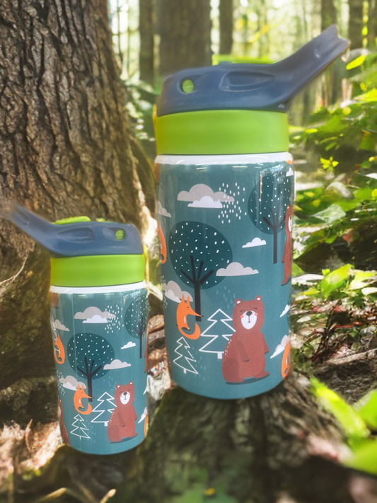 "Forest Friends" -  Insulated Water Bottle Bear & Fox Design