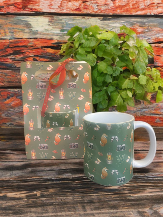 "Woodland Whimsy" Mug & Gift Bag Set with Personalised Ribbon