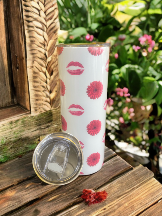 "Sealed with a Sip" – 20oz Tumbler Floral & Lip Print