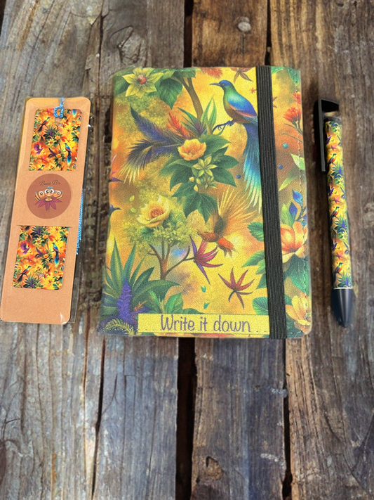"Tropical Paradise" - Notebook Set, Plain Pages with Matching Pen & Bookmark